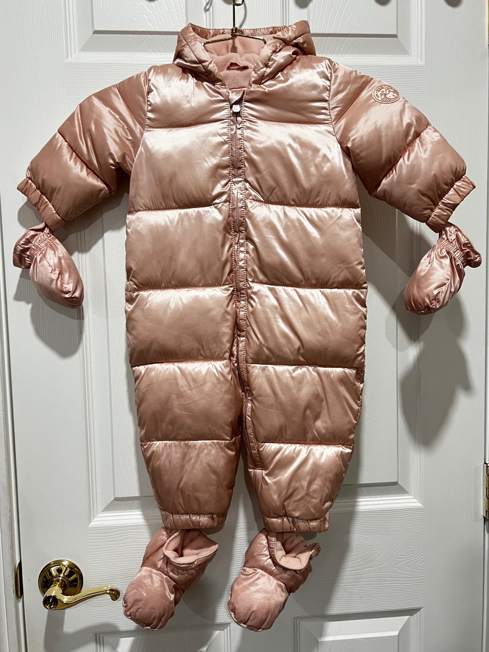 Baby Gap Snowsuit Fleece Linen Quilted Puffer One Piece Size 12-18 Months Pink